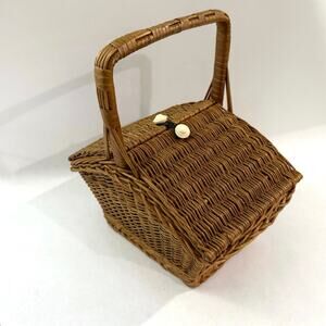 Wicker Basket Sewing Double Hinged Lid Bead Cord Tie Closure 10 x 12